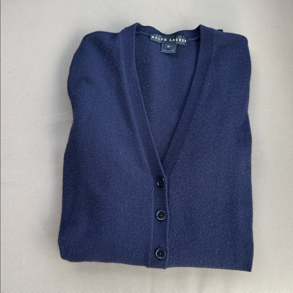 Ralph Lauren Womens 100% Cashmere Black Label Button Navy Cardigan Size Medium - Picture 13 of 13